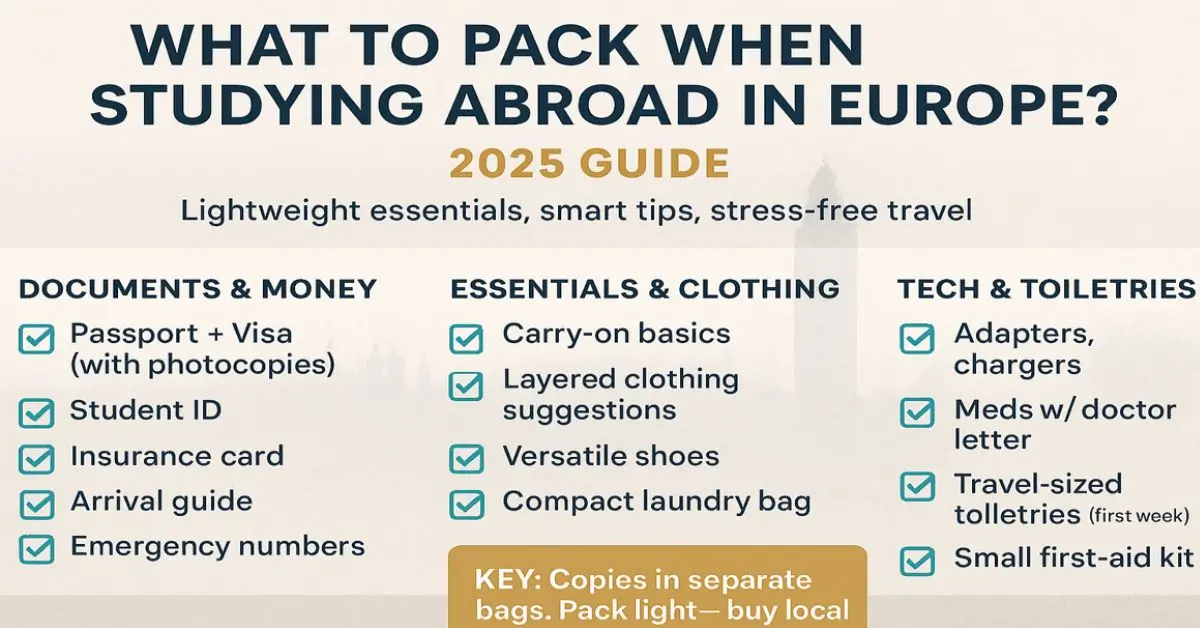 what to pack when studying abroad in europe