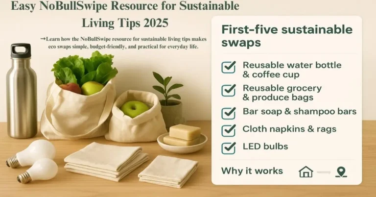 Learn how the NoBullSwipe resource for sustainable living tips makes eco swaps simple, budget-friendly, and practical for everyday life.