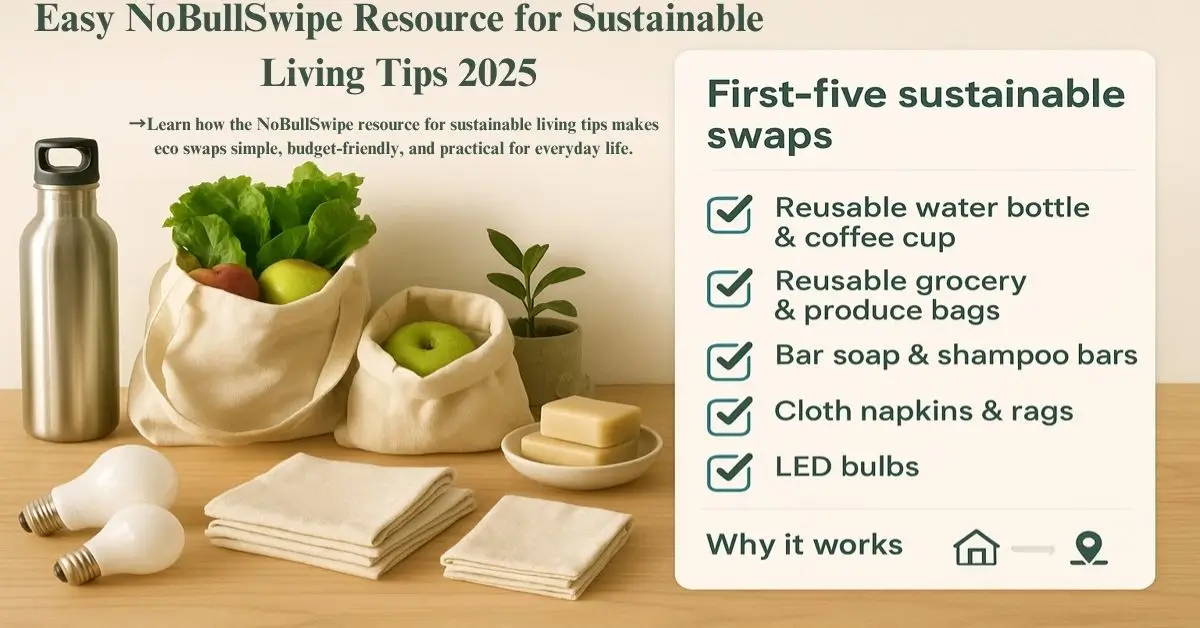 Learn how the NoBullSwipe resource for sustainable living tips makes eco swaps simple, budget-friendly, and practical for everyday life.